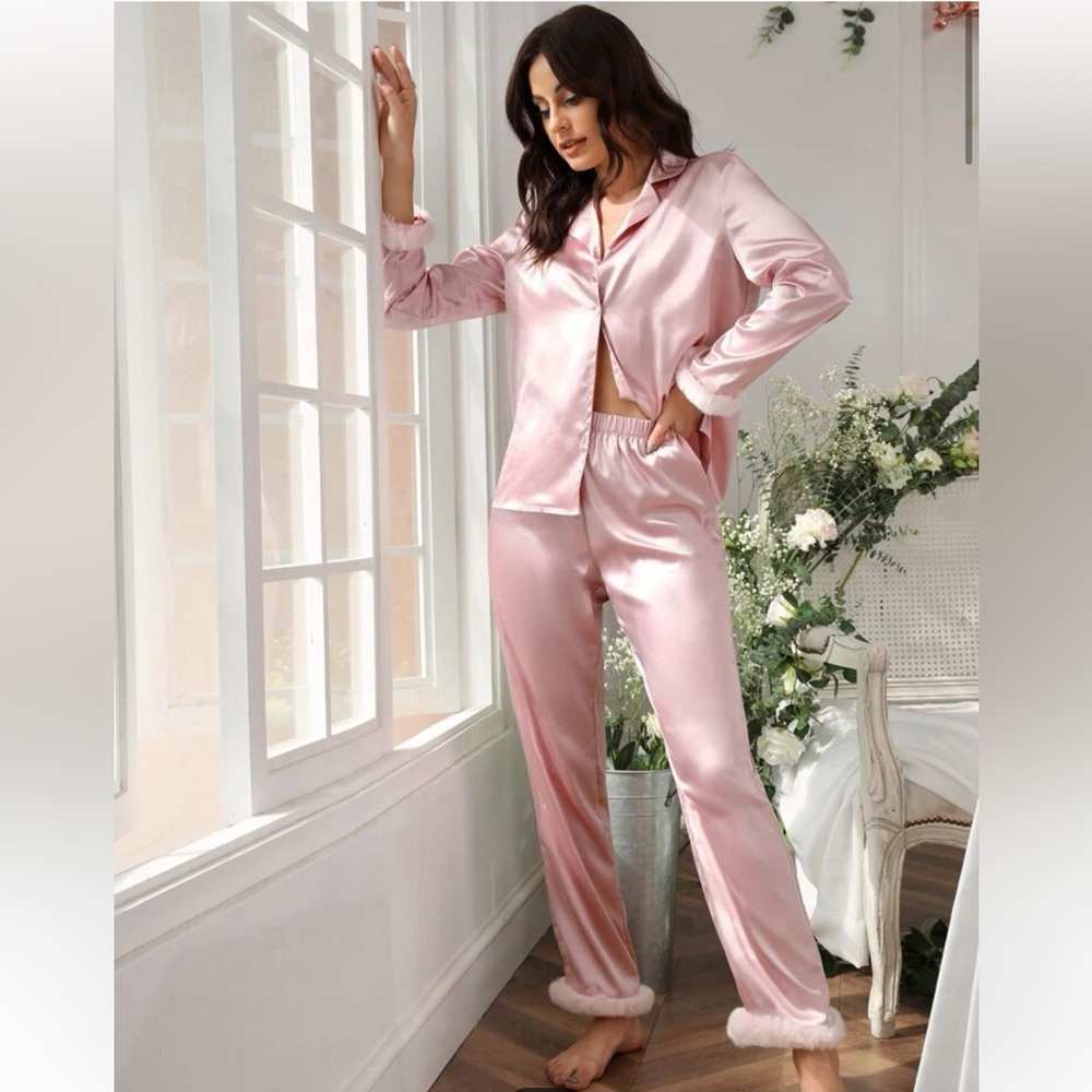 Women's Pink Satin Pajama Set